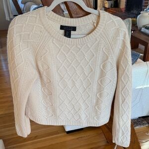 Tahari Cream Cable-Knit Crewneck Sweater